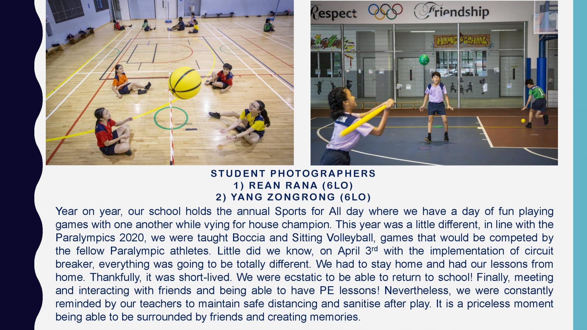 Students take part in adapted sports and games while following safe distancing measures during school activities.